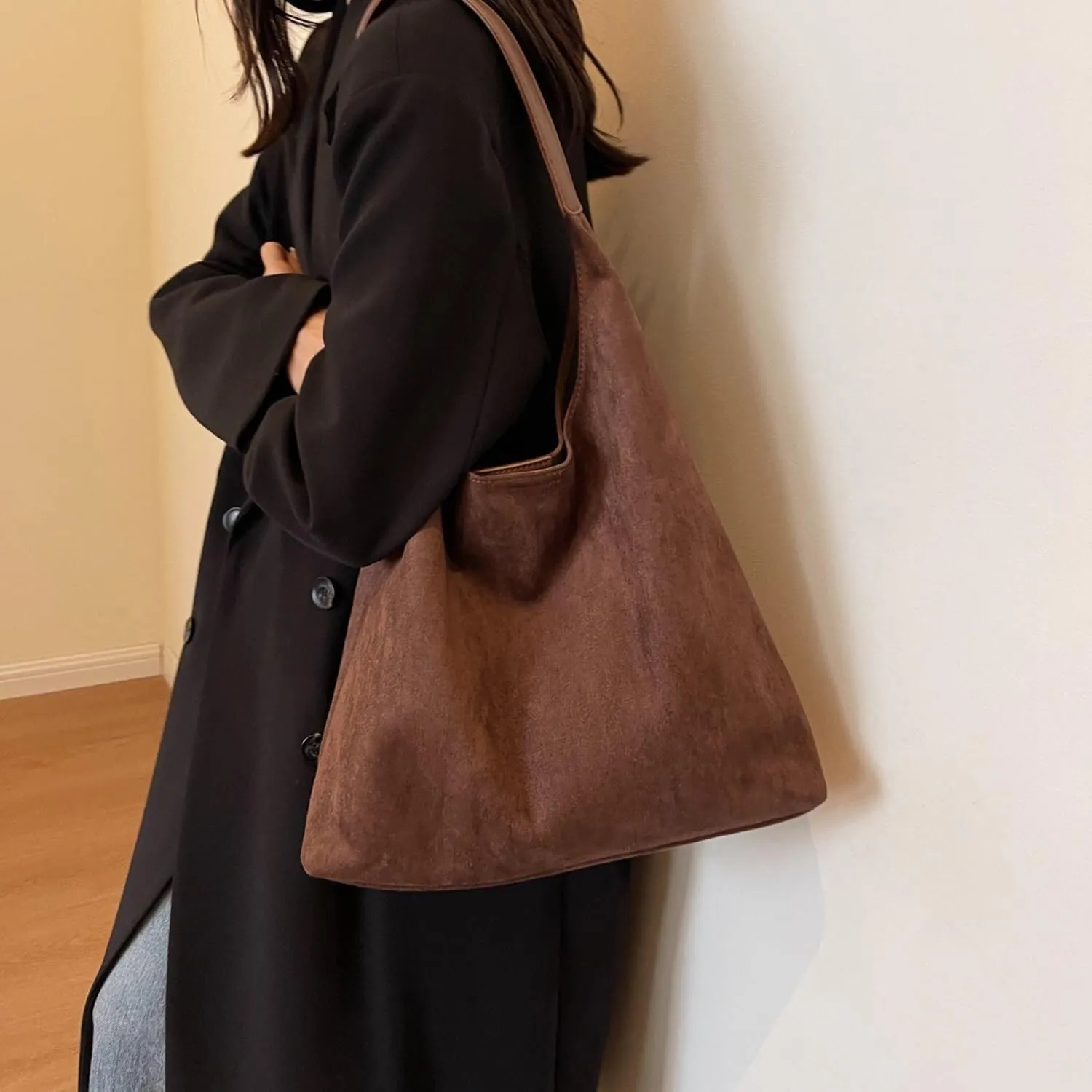 Suede Bucket Bag Crossbody Hobo Shoulder Tote Handbag for Women Large Slouchy Purse Suede Handbags Collection
