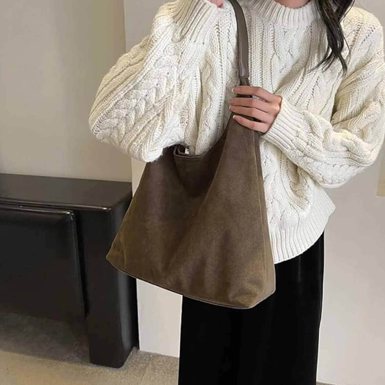 Suede Bucket Bag Crossbody Hobo Shoulder Tote Handbag for Women Large Slouchy Purse Suede Handbags Collection