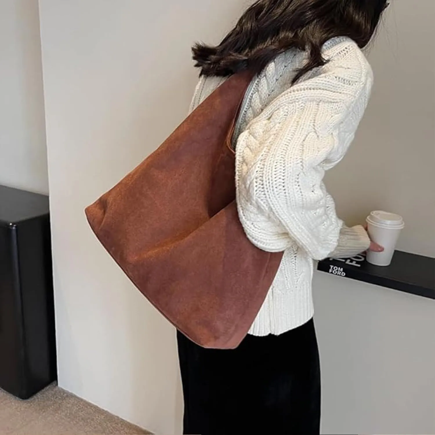 Suede Bucket Bag Crossbody Hobo Shoulder Tote Handbag for Women Large Slouchy Purse Suede Handbags Collection