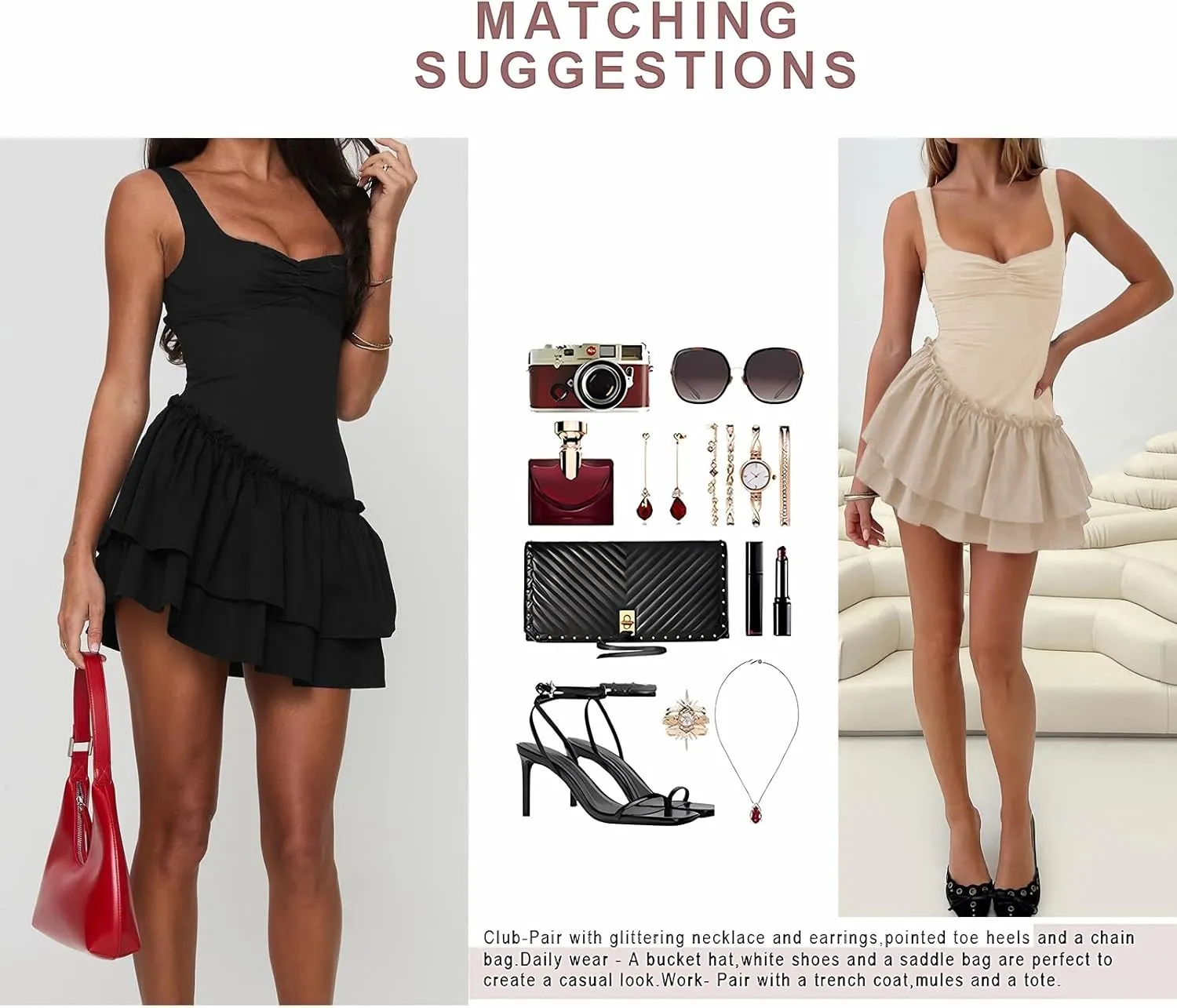 Summer A Line Short Dresses for Women, Asymmetrical Ruffle Tiered Sleeveless Flowy Beach Mini Dress