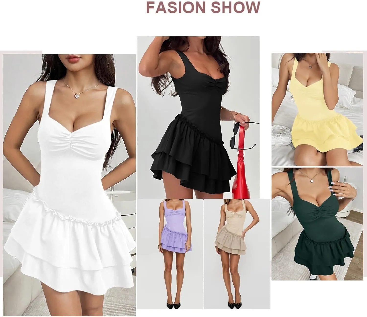 Summer A Line Short Dresses for Women, Asymmetrical Ruffle Tiered Sleeveless Flowy Beach Mini Dress
