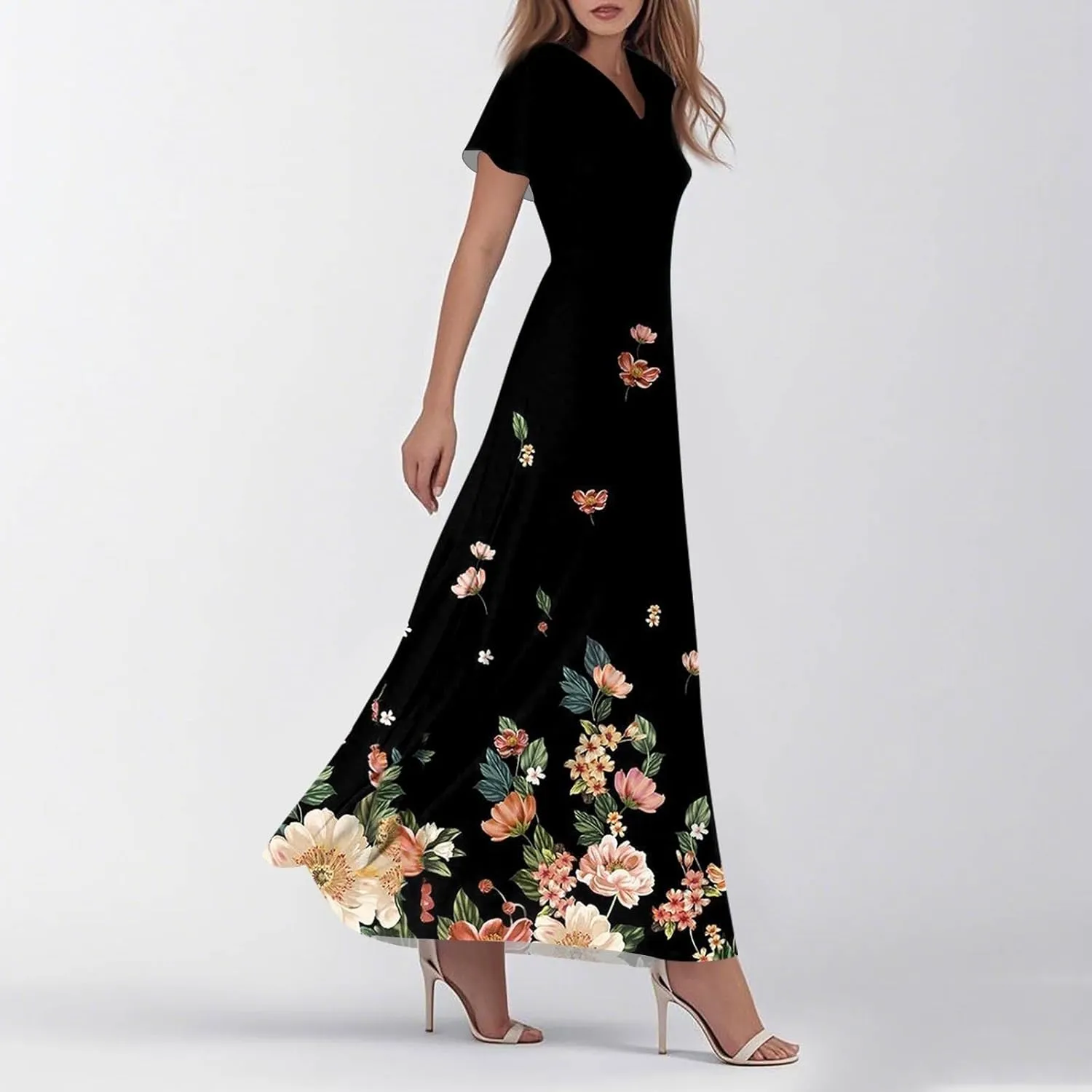 Summer Dress for Women 2025 Elegant Classy Swing Flowy V Neck Boho Sun Dresses Trendy Casual Vacation Long Sundresses