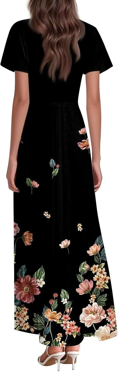 Summer Dress for Women 2025 Elegant Classy Swing Flowy V Neck Boho Sun Dresses Trendy Casual Vacation Long Sundresses