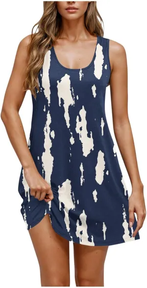 Summer Dresses for Women 2025 Boho Floral Sleeveless Midi Dress Pleated Flowy Dress Casual Loose Beach Outfits