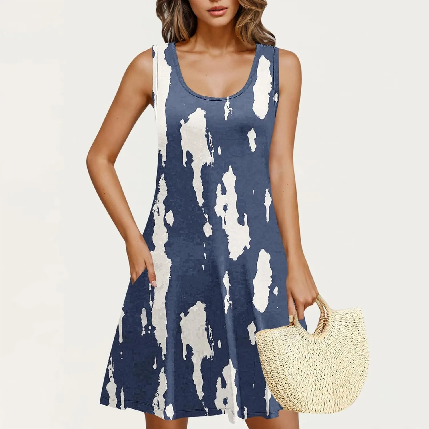 Summer Dresses for Women 2025 Boho Floral Sleeveless Midi Dress Pleated Flowy Dress Casual Loose Beach Outfits