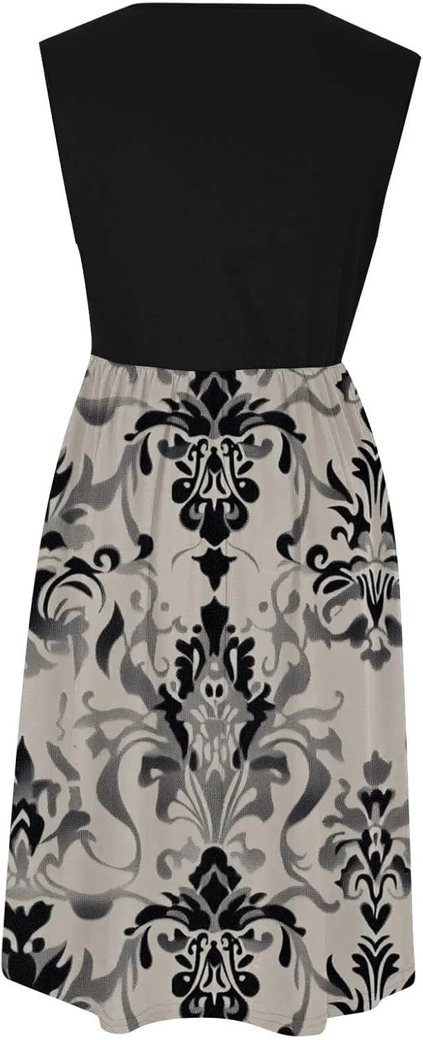 Summer Dresses for Women Casual A-Line Flowy Sleeveless Midi Dress Vintage Floral Print Pleated Beach Sundress 2025