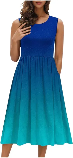 Summer Dresses for Women Casual A-Line Flowy Sleeveless Midi Dress Vintage Floral Print Pleated Beach Sundress 2025