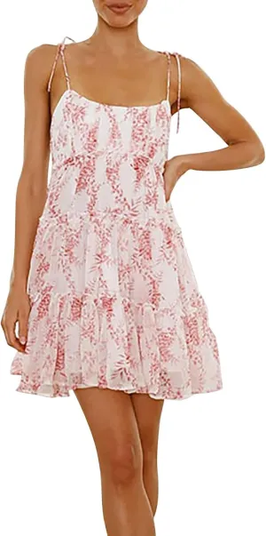 Sun Dresses for Women 2025 Vacation Spaghetti Strap Backless Tiered Floral Mini Dress Tropical Summer Short Sundress