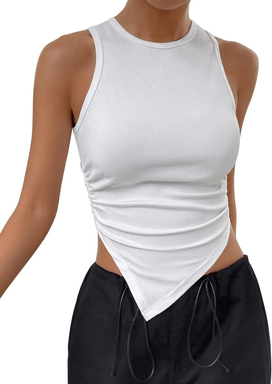 SweatyRocks Women's Basic Sleeveless Vest Crew Neck Y2K Asymmetrical Crop Tank Top