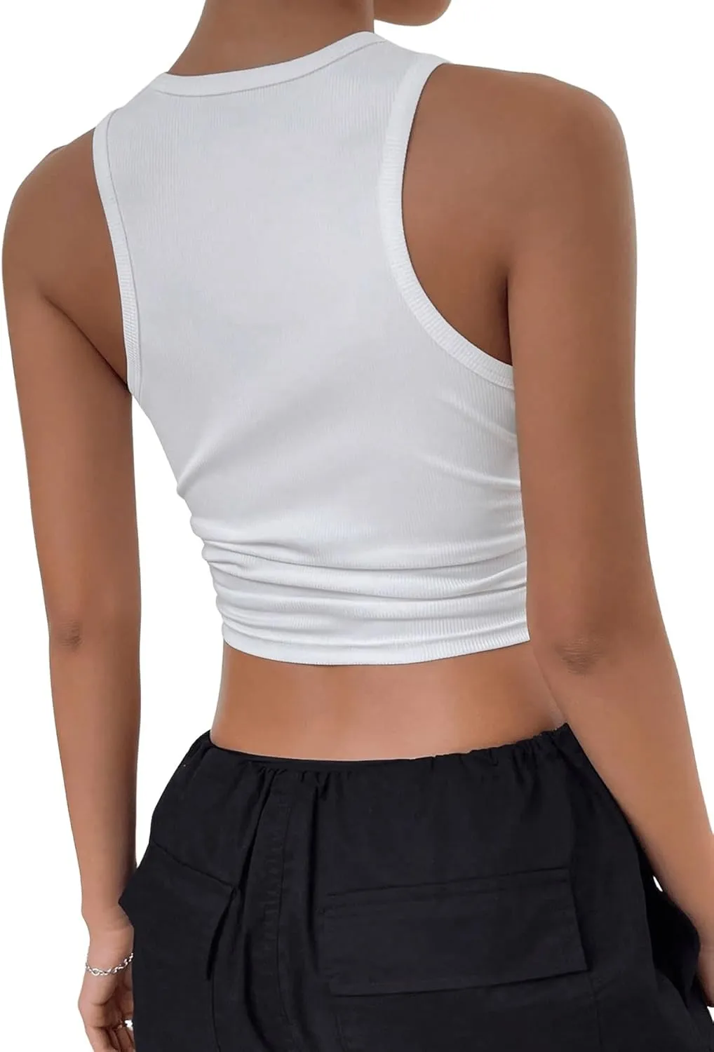 SweatyRocks Women's Basic Sleeveless Vest Crew Neck Y2K Asymmetrical Crop Tank Top
