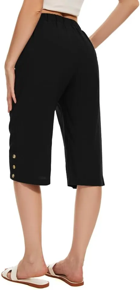 TBA Wide Leg Straight Capri Pants for Women Drawstring Elastic High Waist Joggers Pants Casual Cropped Trousers with Pockets