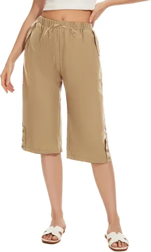 TBA Wide Leg Straight Capri Pants for Women Drawstring Elastic High Waist Joggers Pants Casual Cropped Trousers with Pockets