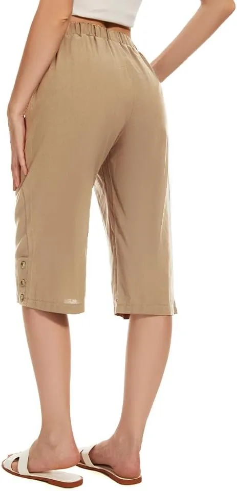TBA Wide Leg Straight Capri Pants for Women Drawstring Elastic High Waist Joggers Pants Casual Cropped Trousers with Pockets