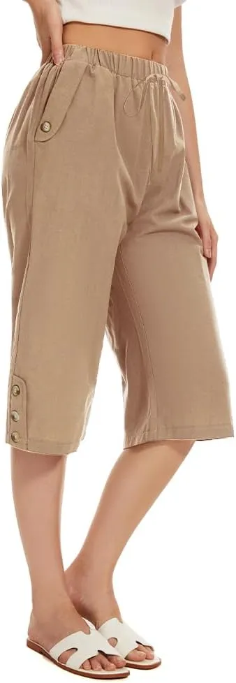 TBA Wide Leg Straight Capri Pants for Women Drawstring Elastic High Waist Joggers Pants Casual Cropped Trousers with Pockets