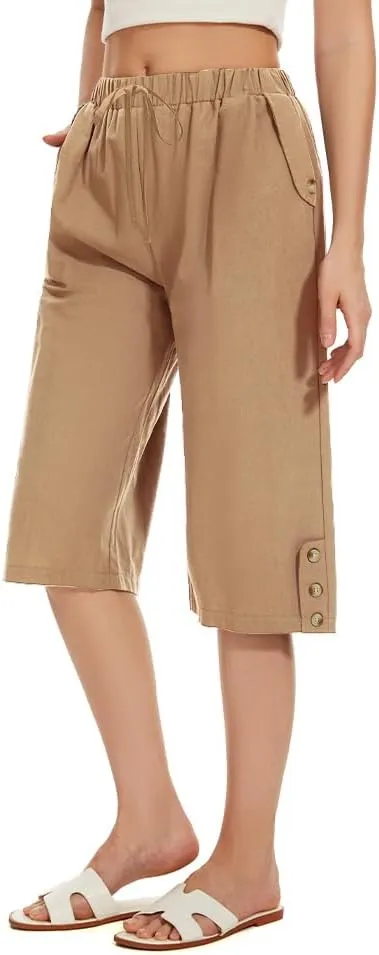 TBA Wide Leg Straight Capri Pants for Women Drawstring Elastic High Waist Joggers Pants Casual Cropped Trousers with Pockets