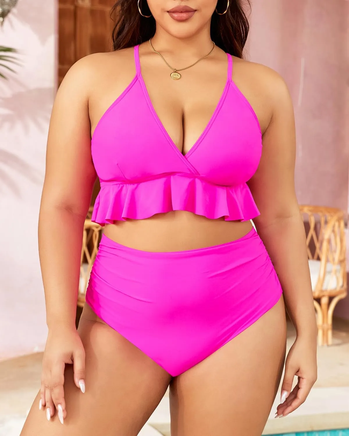 Tempt Me Women Two Piece Swimsuits High Waisted Bikini Set Ruffle Flounce Tummy Control Bottoms Bathing Suit
