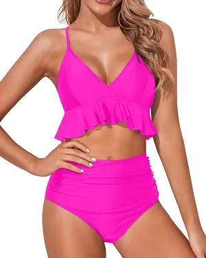 Tempt Me Women Two Piece Swimsuits High Waisted Bikini Set Ruffle Flounce Tummy Control Bottoms Bathing Suit