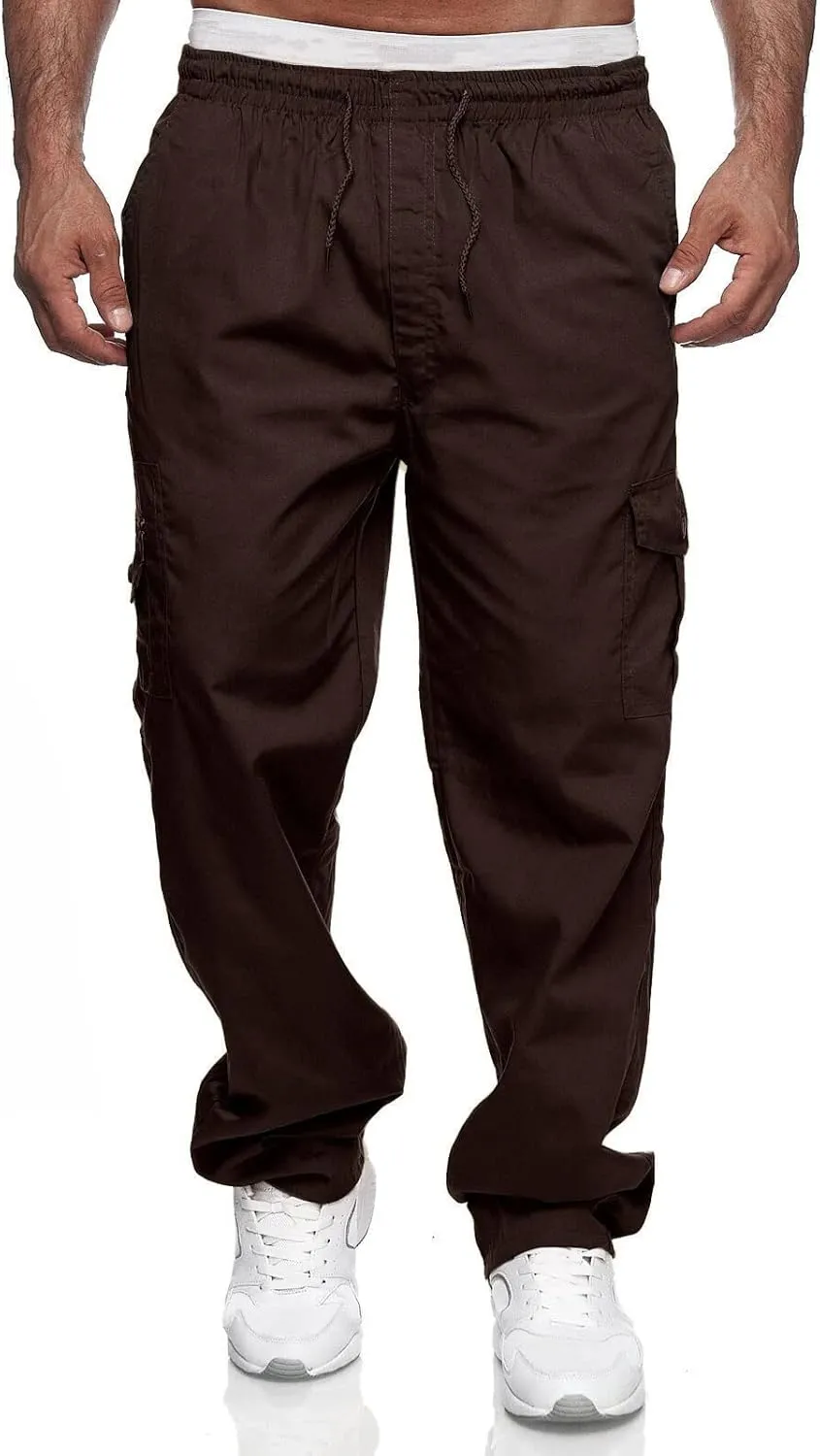 THWEI Mens Cargo Pants Casual Drawstring Athletic Jogger Sports Outdoor Trousers
