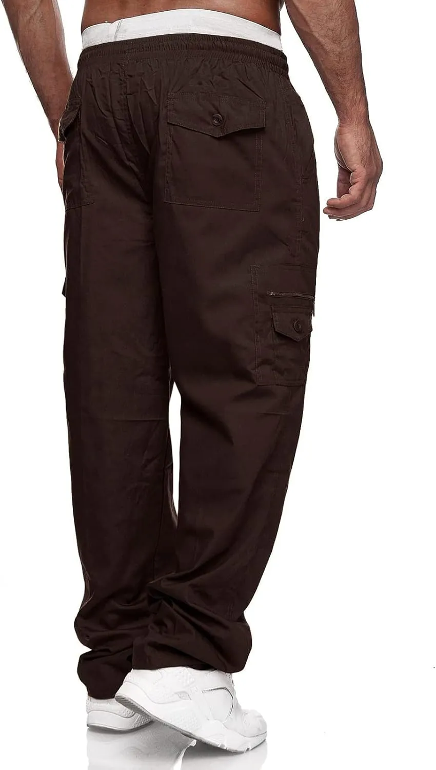 THWEI Mens Cargo Pants Casual Drawstring Athletic Jogger Sports Outdoor Trousers