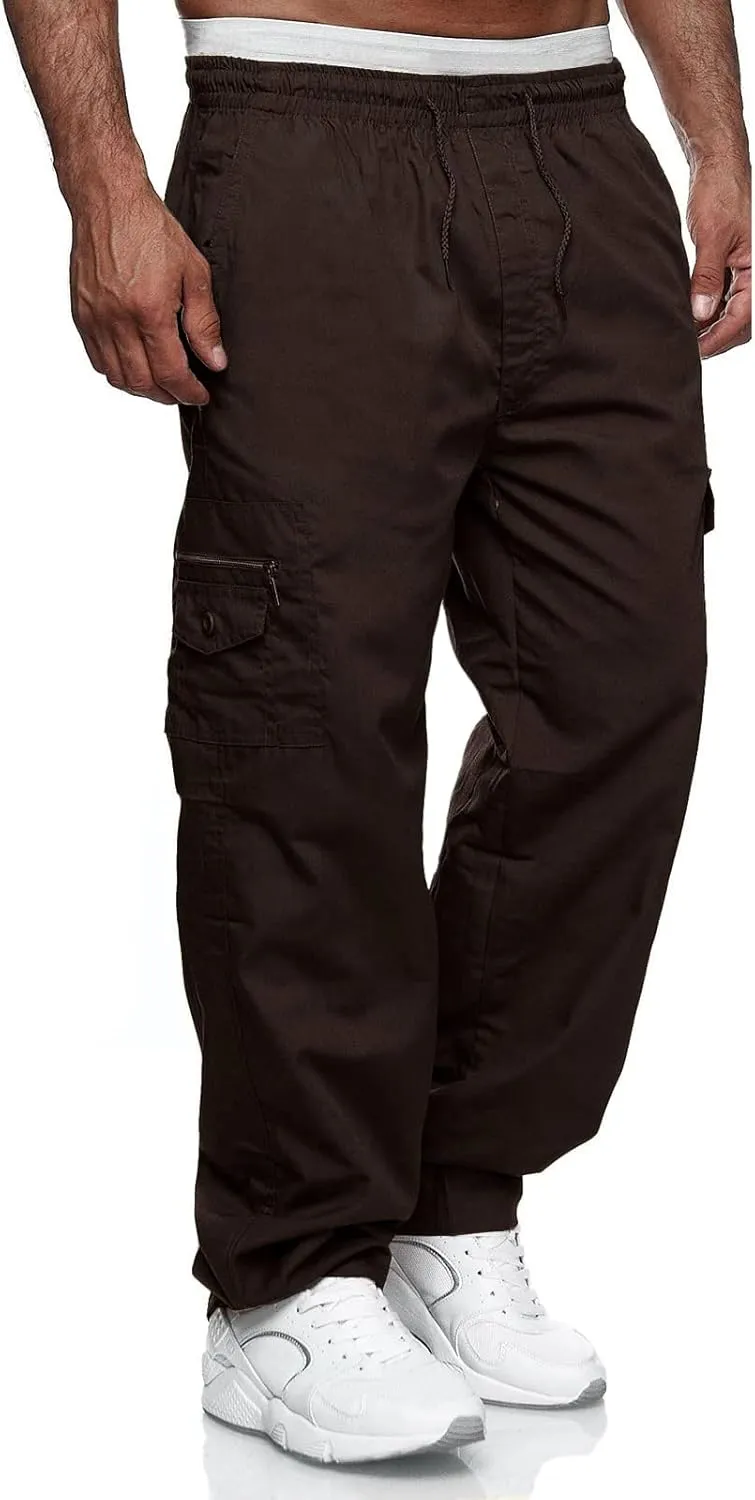 THWEI Mens Cargo Pants Casual Drawstring Athletic Jogger Sports Outdoor Trousers