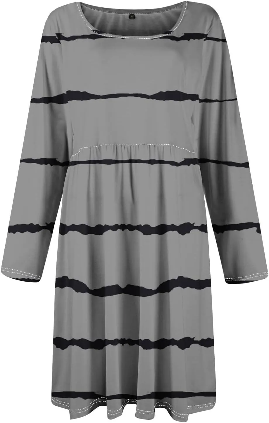 Trendy Long Sleeve Midi Dress for Women Casual Plus Size Smocked Flowy Formal Floral Pleated Swing Knee Length Dress