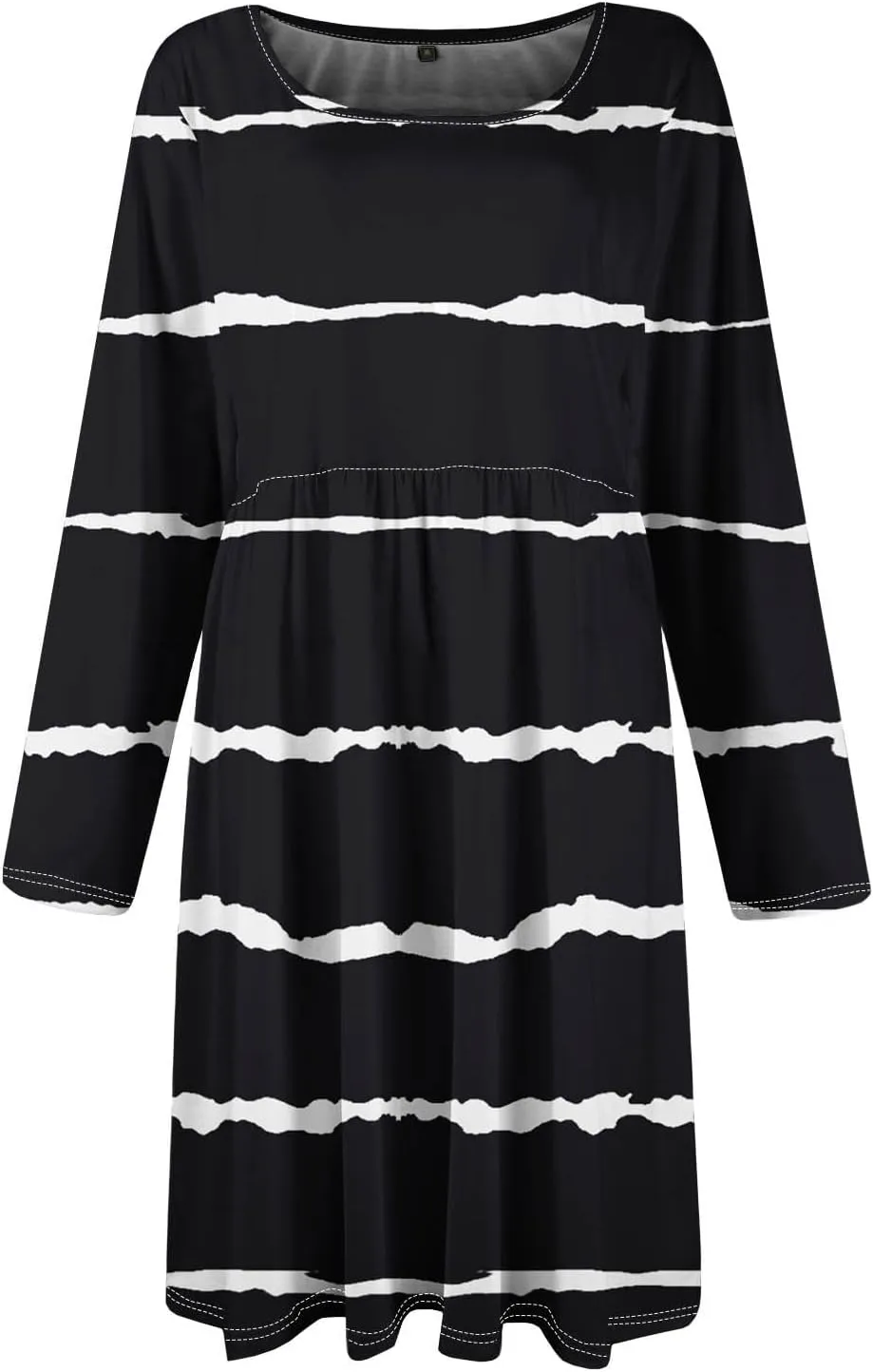 Trendy Long Sleeve Midi Dress for Women Casual Plus Size Smocked Flowy Formal Floral Pleated Swing Knee Length Dress