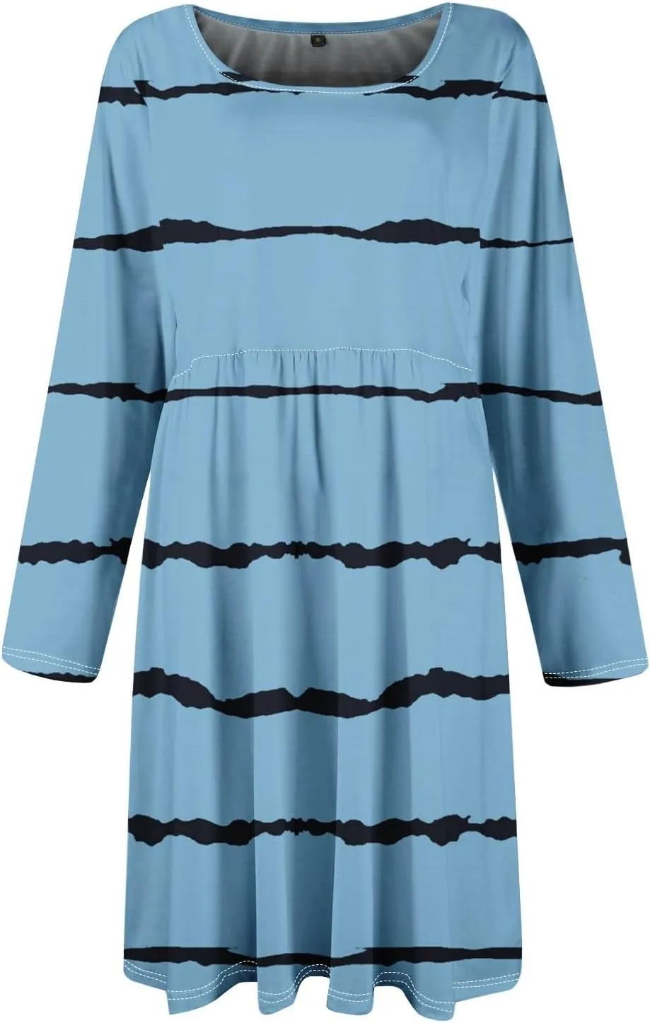 Trendy Long Sleeve Midi Dress for Women Casual Plus Size Smocked Flowy Formal Floral Pleated Swing Knee Length Dress