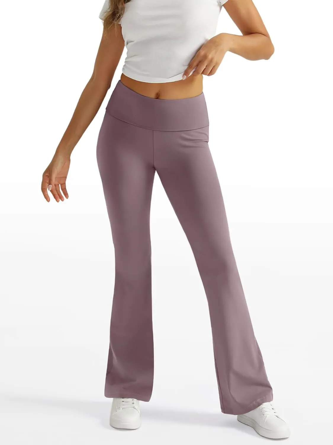 Trendy Queen Women's Wide Leg Yoga Pants Bootcut Workout Flare Leggings Trendy High Waisted Fold Over 2025 Fall Outfits