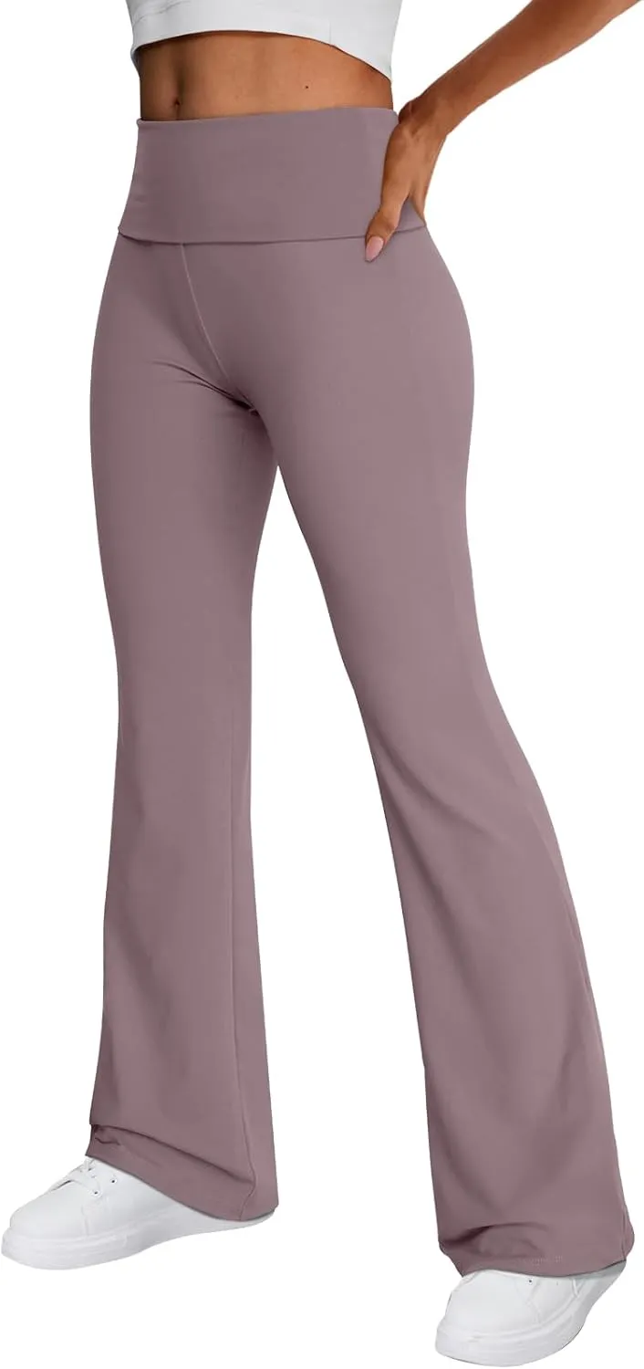 Trendy Queen Women's Wide Leg Yoga Pants Bootcut Workout Flare Leggings Trendy High Waisted Fold Over 2025 Fall Outfits