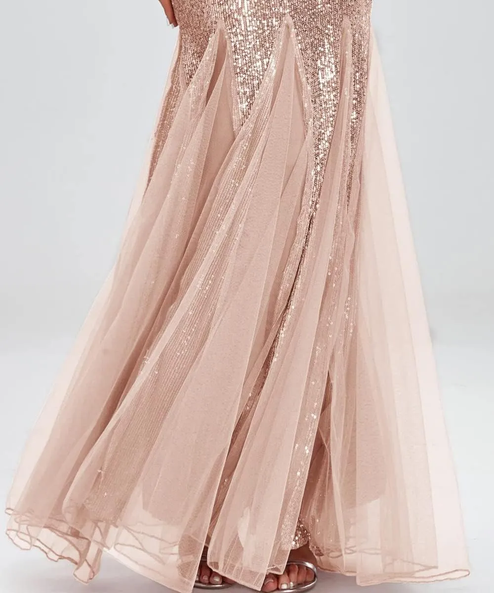 Updated Women's Double V Neck Long Sequined Mermaid Dress Formal Dress Bridesmaid Party Dress