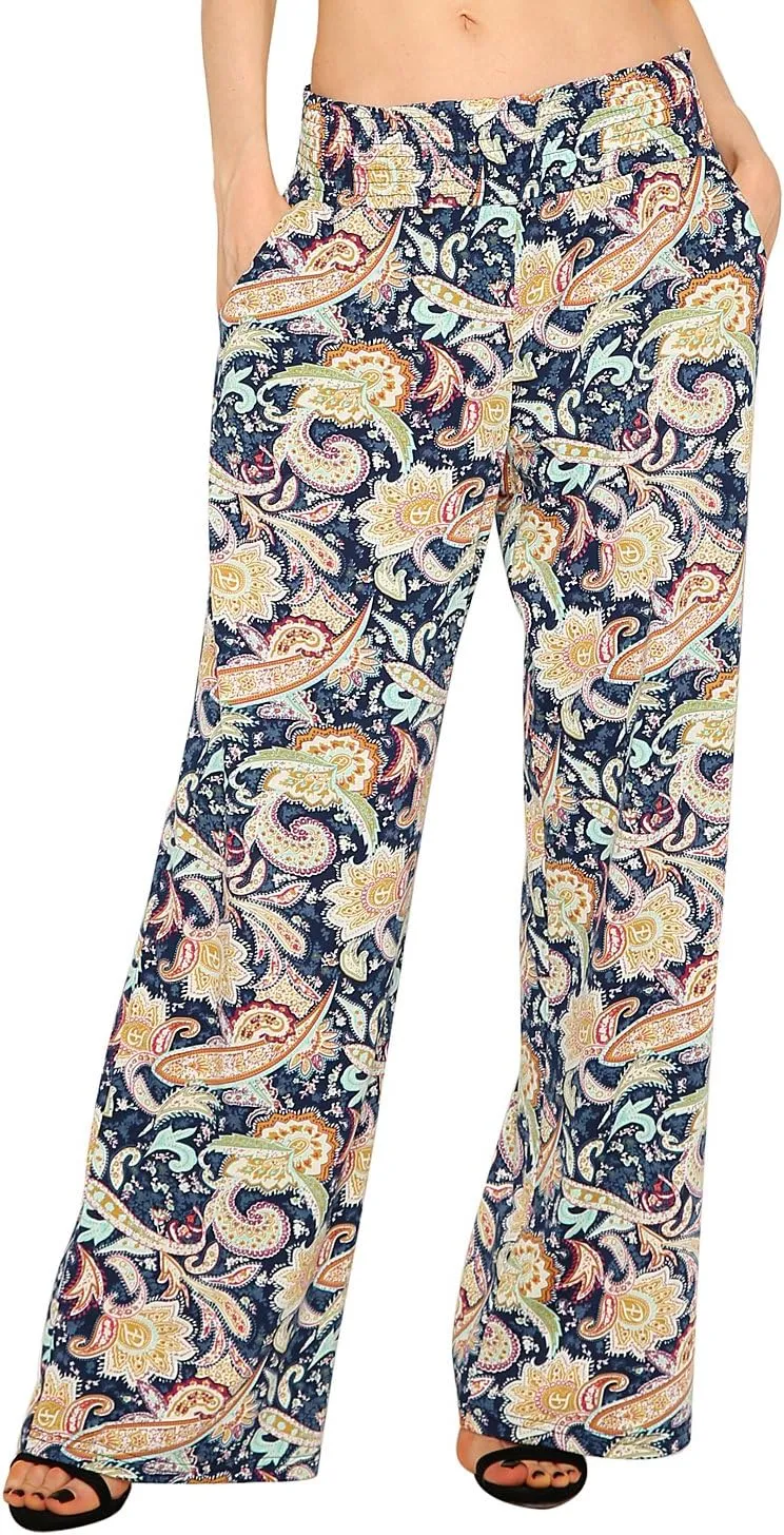 Urban CoCo Women's Boho Palazzo Pants Wide Leg Beach Pants High Waisted Lounge Pants with Pockets