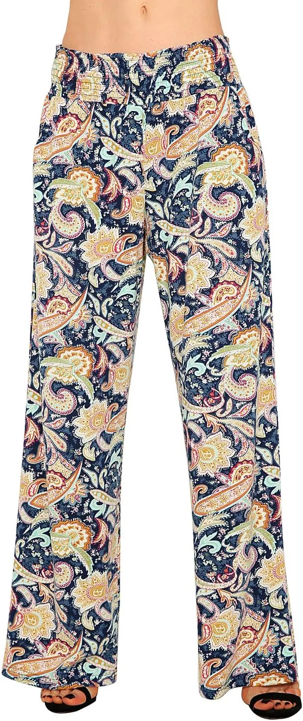 Urban CoCo Women's Boho Palazzo Pants Wide Leg Beach Pants High Waisted Lounge Pants with Pockets