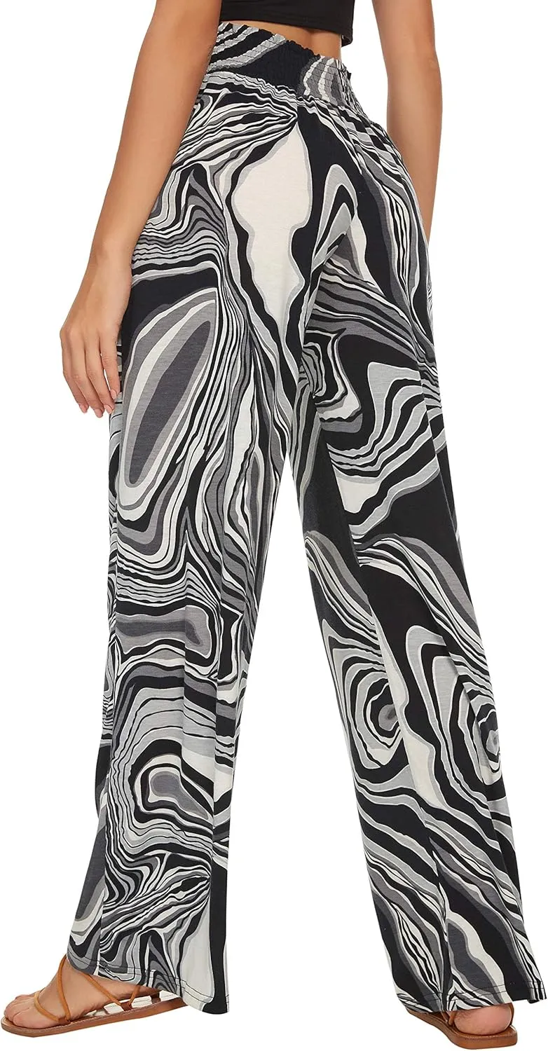 Urban CoCo Women's Boho Palazzo Pants Wide Leg Beach Pants High Waisted Lounge Pants with Pockets