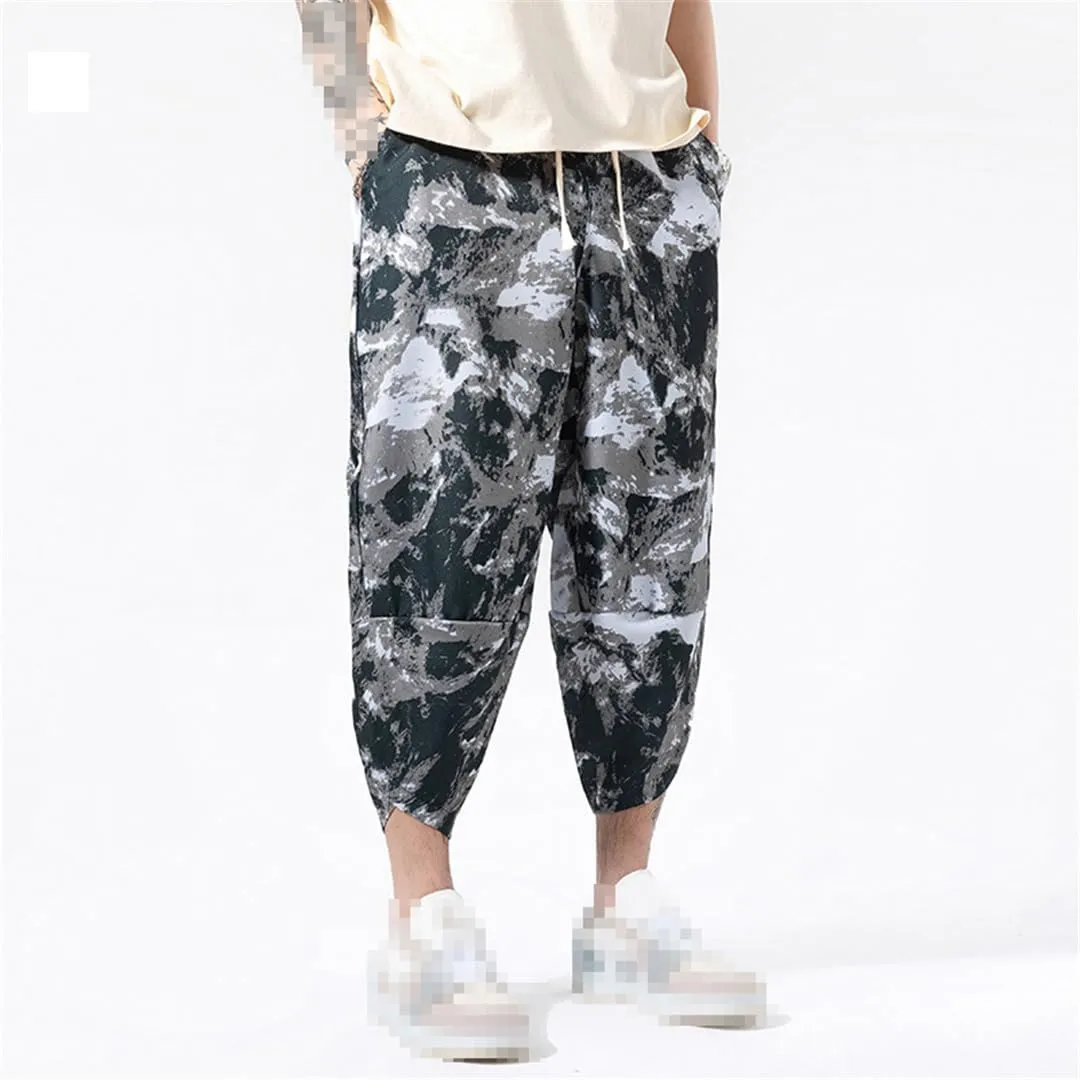 Vintage Baggy Man Harem Pants Pocket Men Hip-Hop Harem Casual Floral Pants Wide Leg Trousers