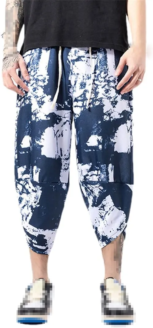 Vintage Baggy Man Harem Pants Pocket Men Hip-Hop Harem Casual Floral Pants Wide Leg Trousers