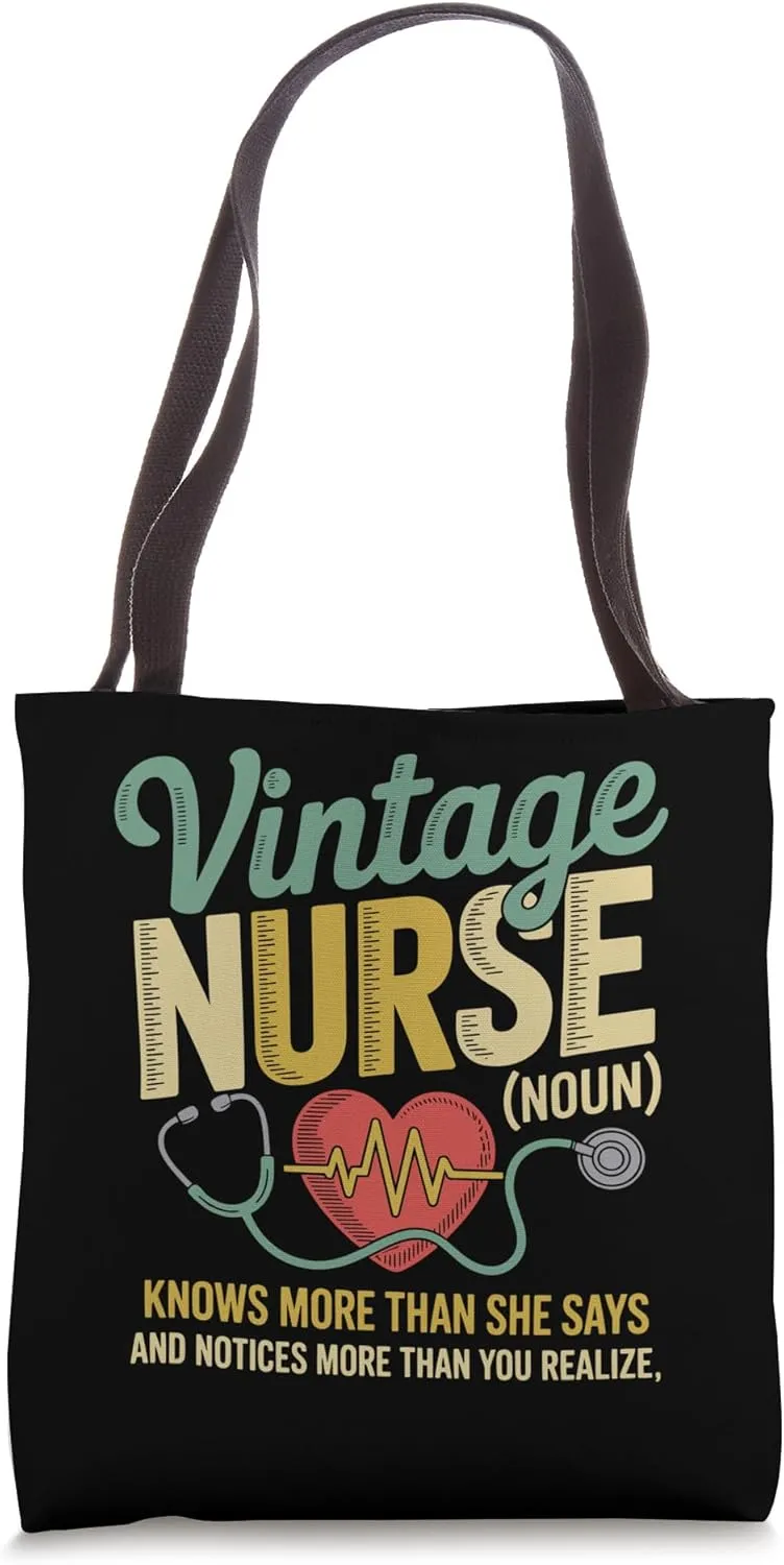 Vintage Nurse Noun Knows More Than She Says Quote Tote Bag