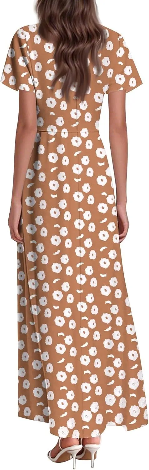Wedding GTuest Dresses for Women 2025 Boho Multi Style Maxi Dress Flowy Dress Casual V Neck Short Sleeve Graphic Long Dress