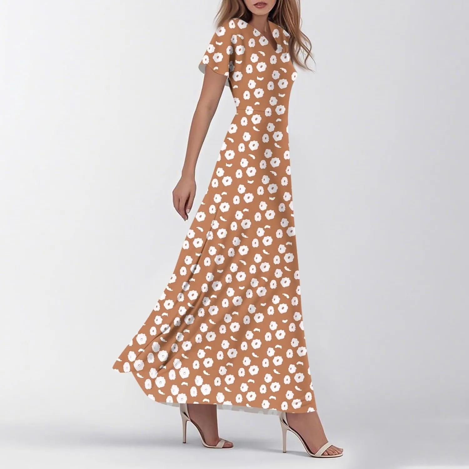 Wedding GTuest Dresses for Women 2025 Boho Multi Style Maxi Dress Flowy Dress Casual V Neck Short Sleeve Graphic Long Dress