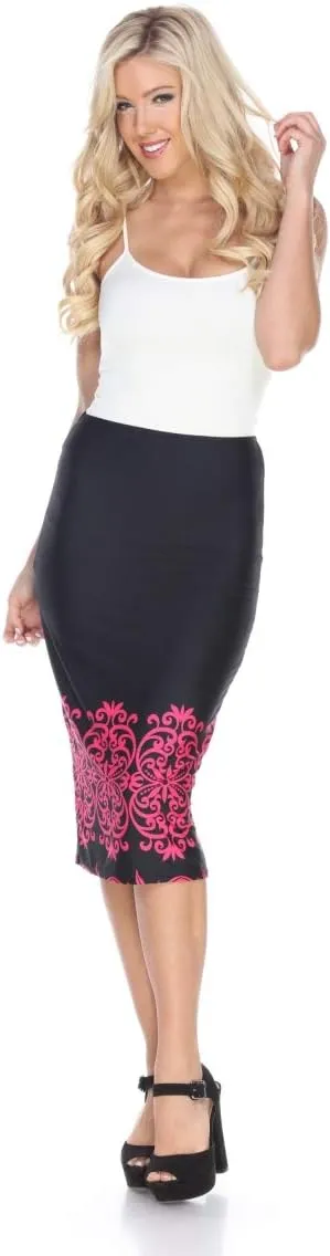 white mark 719-08-S Women Polyester Cynthia Pencil Skirt, Shell Fuchsia - Small