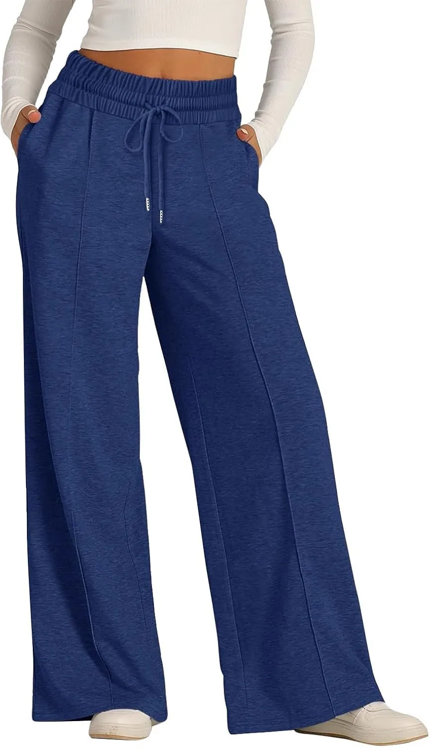Wide Leg Sweatpants Women Drawstring High Waisted Joggers Casual Y2k Trouser Sweat Palazzo Pants with Pockets