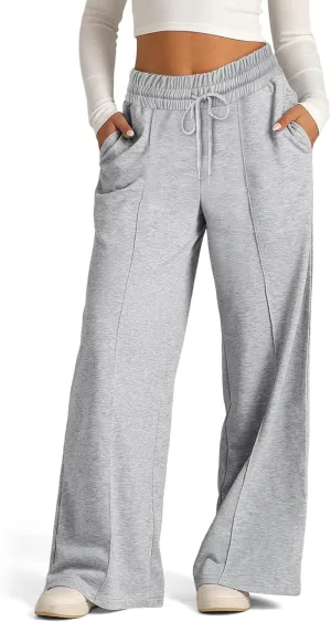 Wide Leg Sweatpants Women Drawstring High Waisted Joggers Casual Y2k Trouser Sweat Palazzo Pants with Pockets