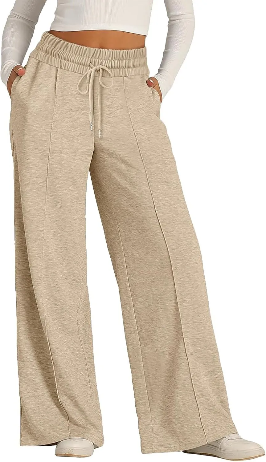 Wide Leg Sweatpants Women Drawstring High Waisted Joggers Casual Y2k Trouser Sweat Palazzo Pants with Pockets
