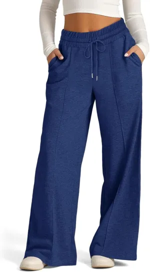Wide Leg Sweatpants Women Drawstring High Waisted Joggers Casual Y2k Trouser Sweat Palazzo Pants with Pockets