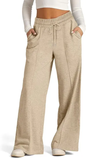 Wide Leg Sweatpants Women Drawstring High Waisted Joggers Casual Y2k Trouser Sweat Palazzo Pants with Pockets
