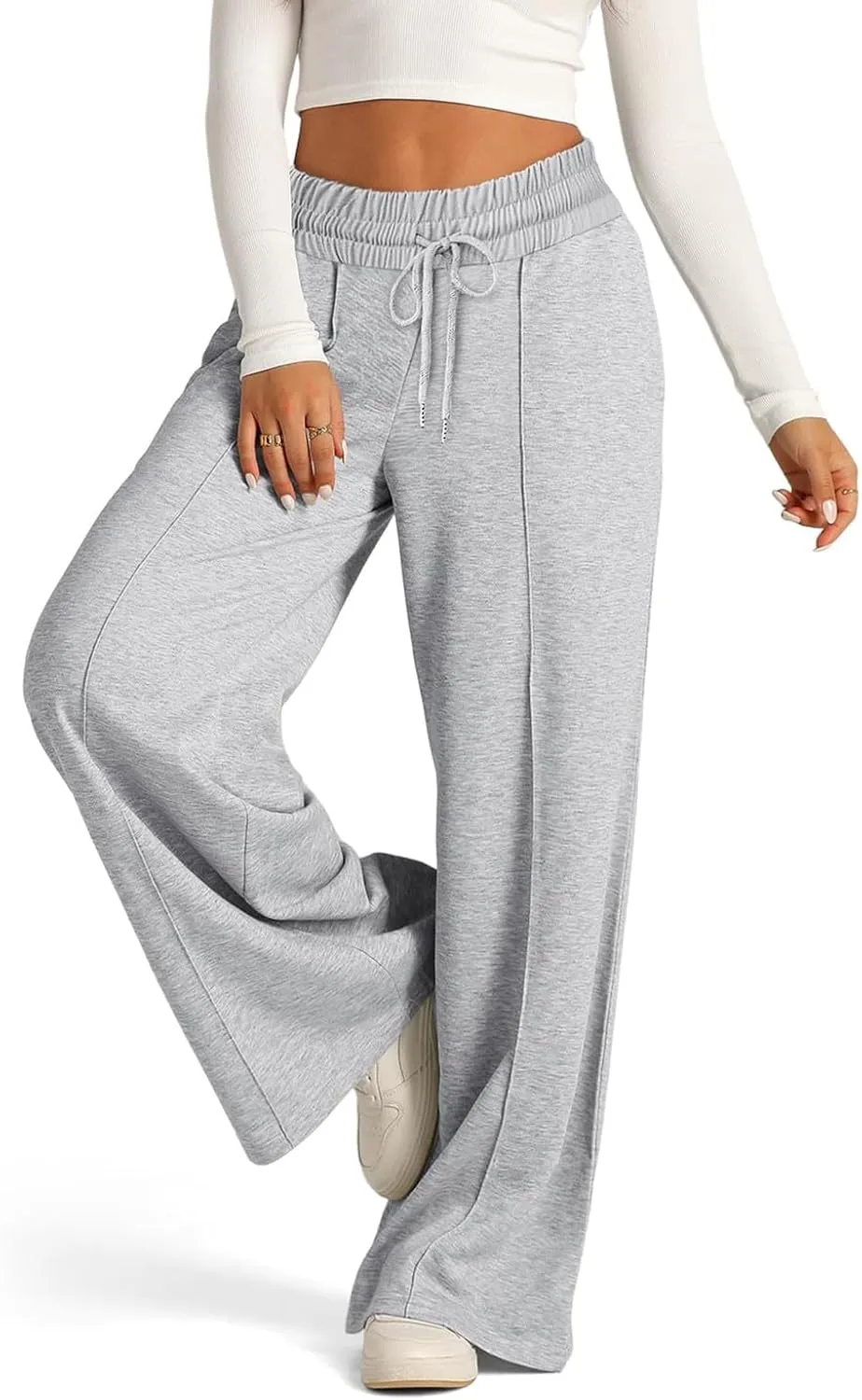 Wide Leg Sweatpants Women Drawstring High Waisted Joggers Casual Y2k Trouser Sweat Palazzo Pants with Pockets