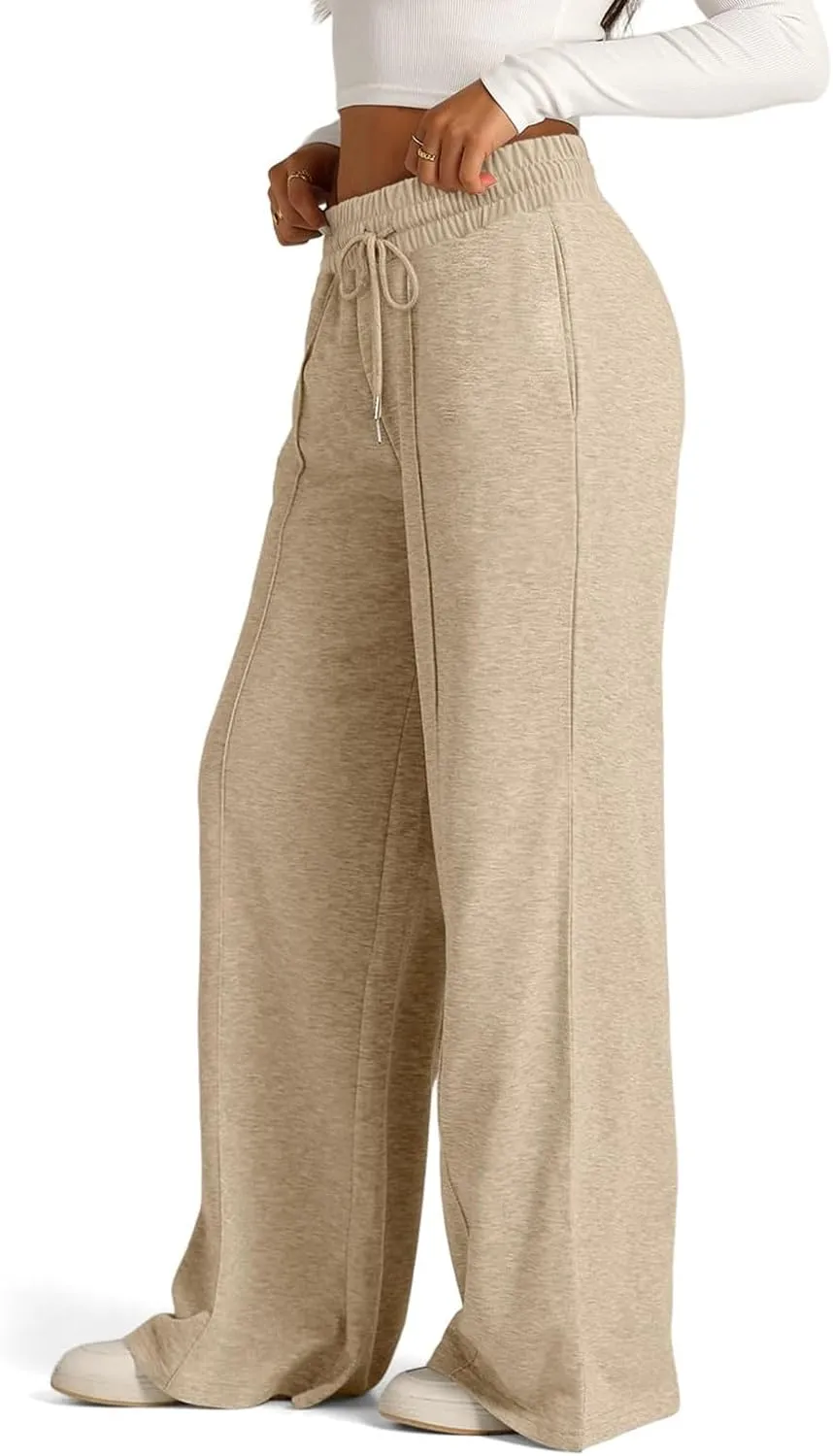 Wide Leg Sweatpants Women Drawstring High Waisted Joggers Casual Y2k Trouser Sweat Palazzo Pants with Pockets