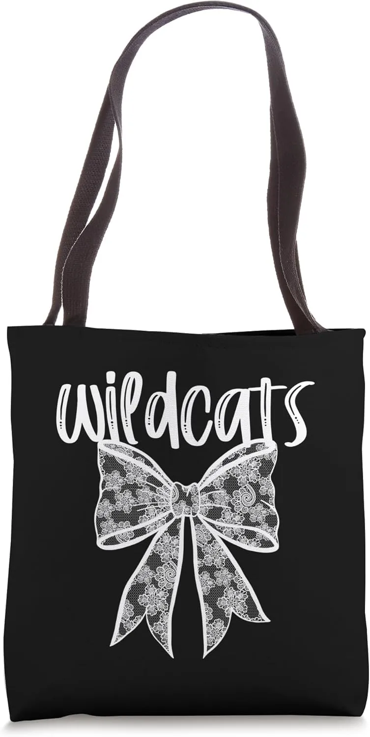 Wildcats Coquette Aesthetic Girly Team Mascot Lace Bow Tote Bag