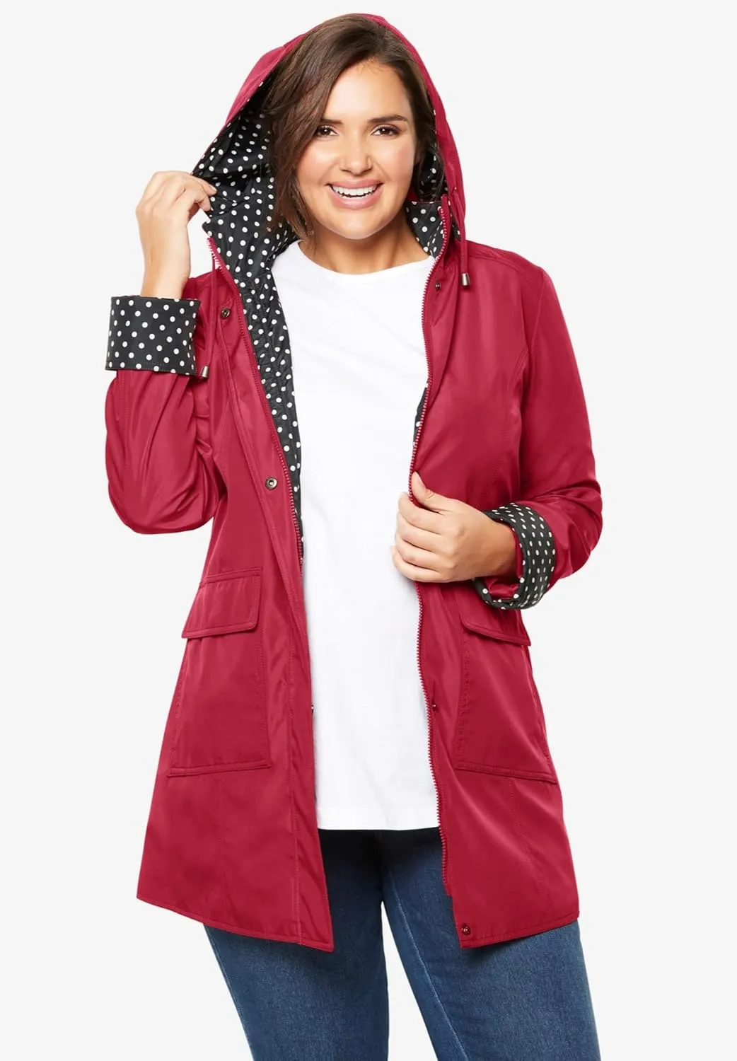 Woman Within Plus Size Dot Trim Raincoat