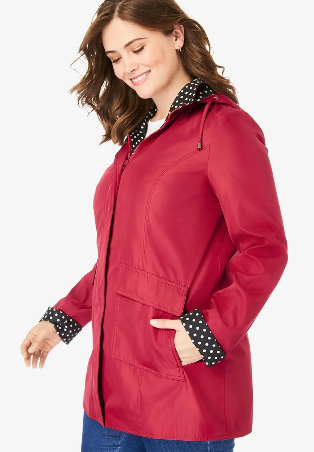 Woman Within Plus Size Dot Trim Raincoat