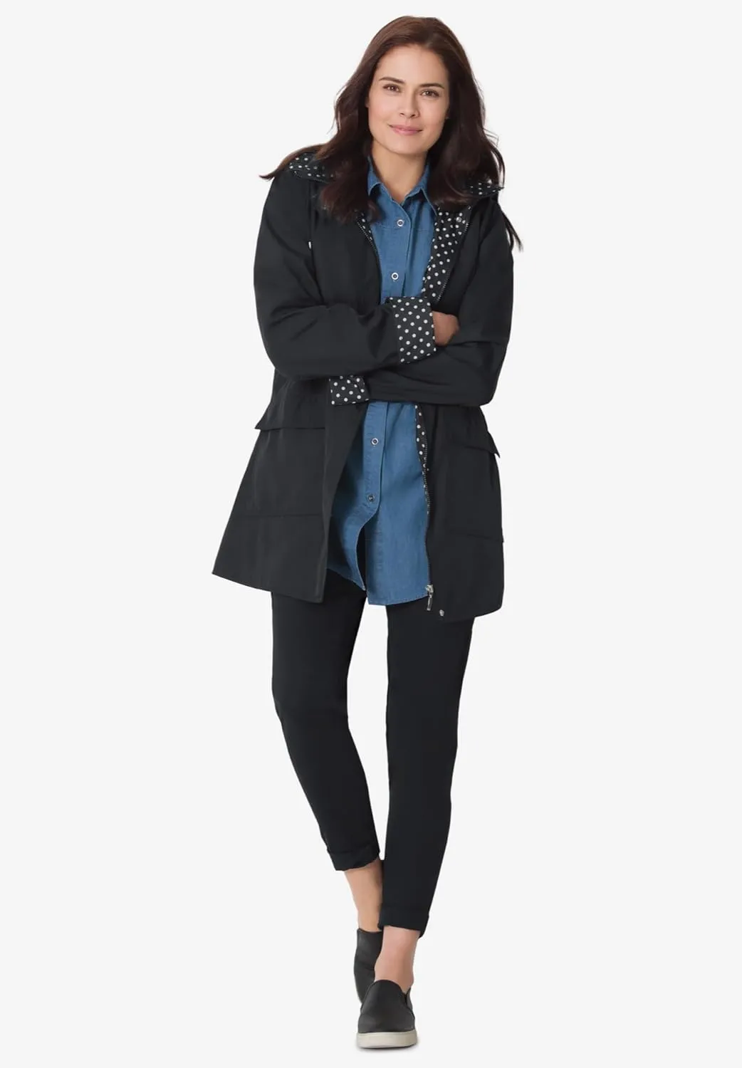 Woman Within Plus Size Dot Trim Raincoat